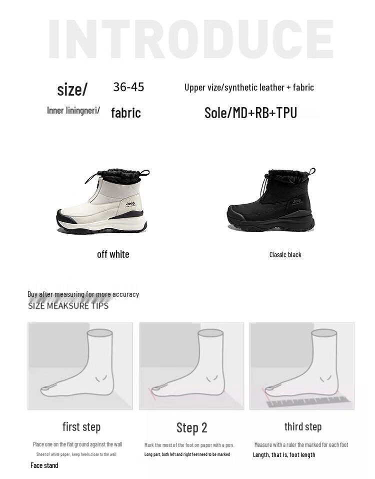 Jeep Mid-Top Outdoor Zipper Snow Boots