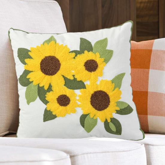 Floral Pillow Cover 18" X 18" Flower Throw Pillow Case Zippered Rustic Pillow Cover for Living Room Sofa Couch Bedroom Decoration