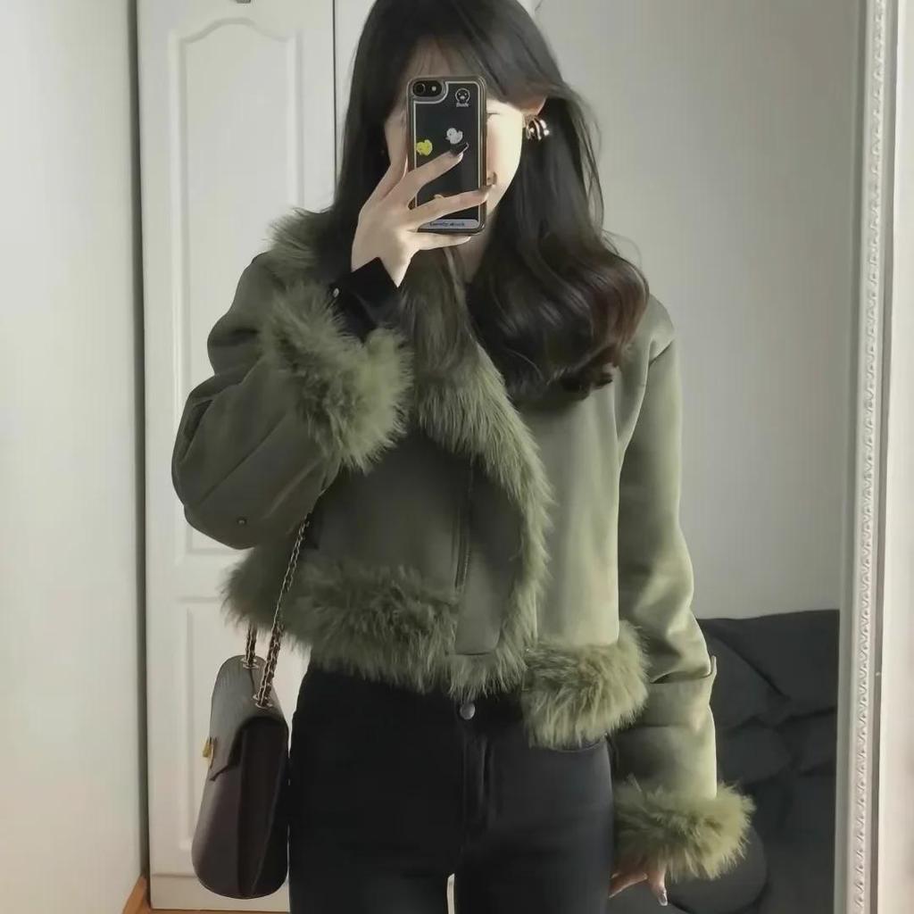 Women's High-End One-Piece Suede Fur Jacket: Autumn/Winter Loose, Thickened Motorcycle Style