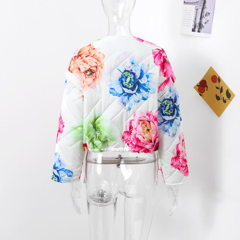 Fashion Floral Printed Jackets Women Elegant O-neck Single Breasted Draw Rope Female Coat Autumn Lady Casual Coats