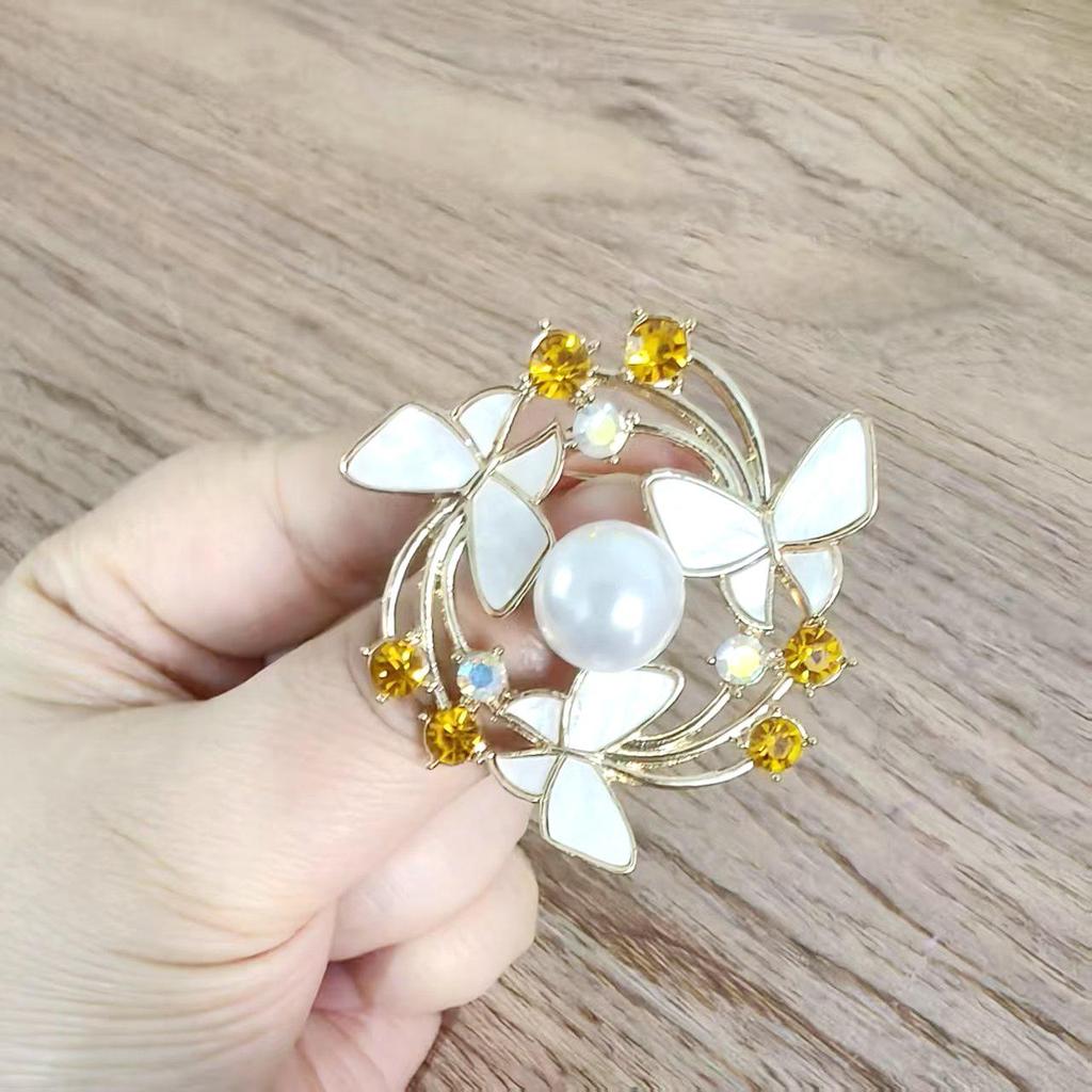 High-End Pearl & Rhinestone Butterfly Brooch for Women's Fashion Suits and Scarves