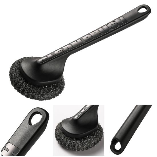 Pot Brush with Steel Ball Head Anti-Slip Grip Hanging Hole Long Handle Dishes Scrubber Kitchen Cleaning Tool