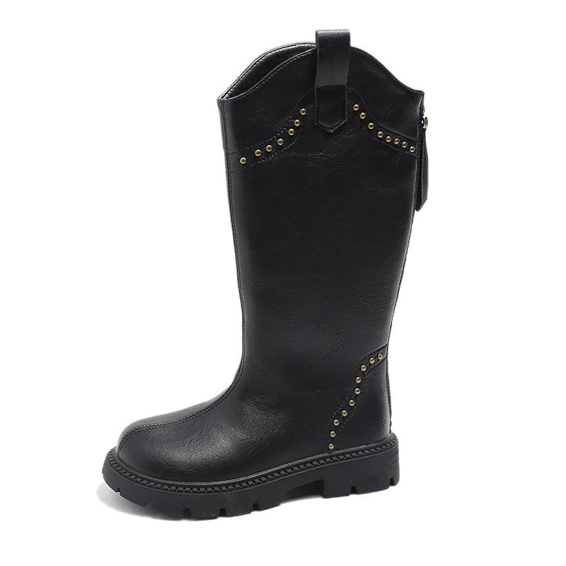 2024 New Girl Winter Boots Black Brown Mid-calf Versatile Children's Fashion Boots Warm Plush Kids Causal Cotton Boots Zipper