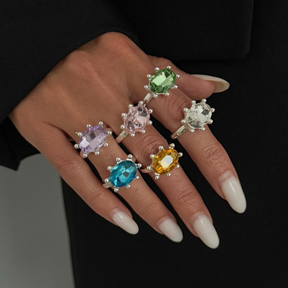 Adjustable Rhinestone Open Ring Colorful Knuckle Ring Trendy Y2K Stackable Ring Women Girls