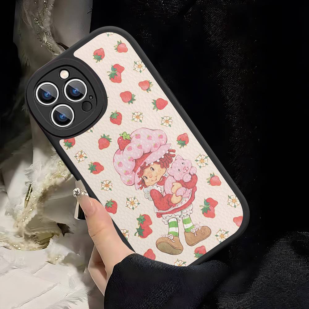 Cartoon Girl S-Strawberry S-Shortcake For IPhone 16 15 14 13 12 11 Pro Max Plus Shockproof Leather Soft Phone Cover