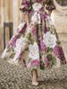 French Vintage Rose Print Puff Sleeve Dress - Elegant A-line Spring Garden Outfit