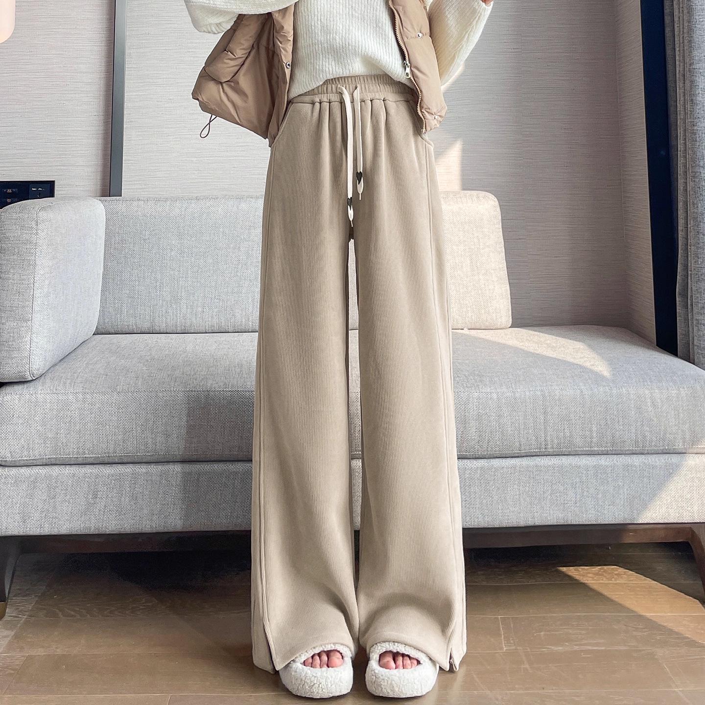 

Women s Lambswool Corduroy Pants: Thickened, Wide-Leg, Slimming Straight-Leg for Winter and Autumn. 2XL хаки
