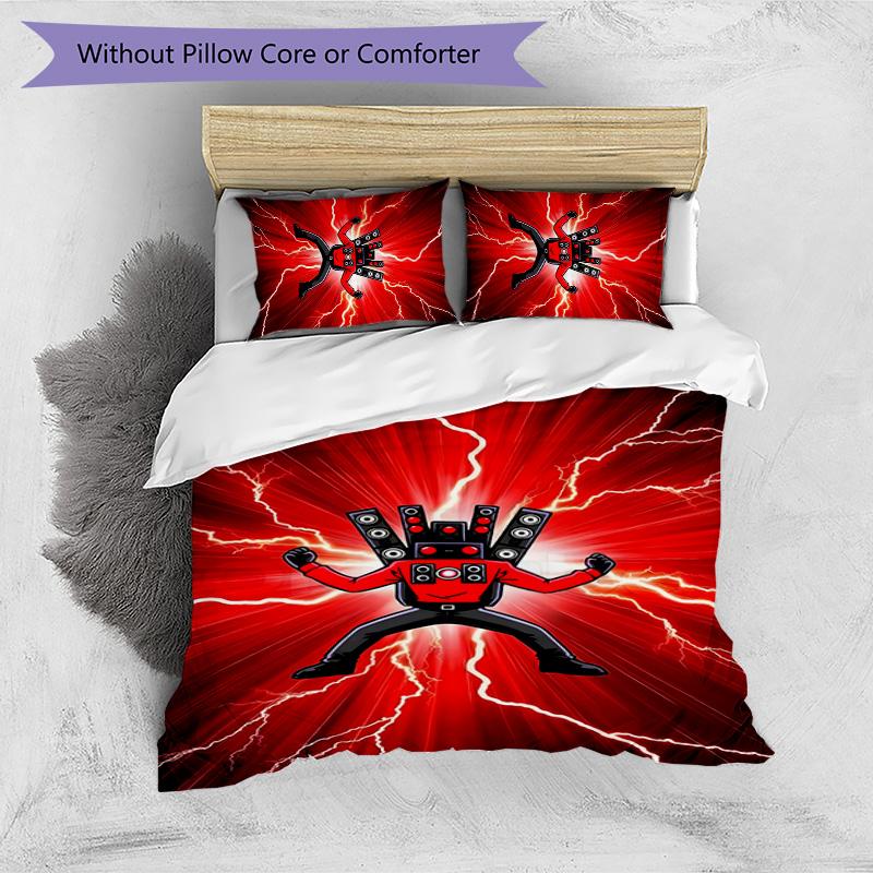 Skibidi Toilet Printed 3PCS Bedding Set Soft Breathable Duvet Cover Pillowcases Set Washable Bedroom Decor Home Gift