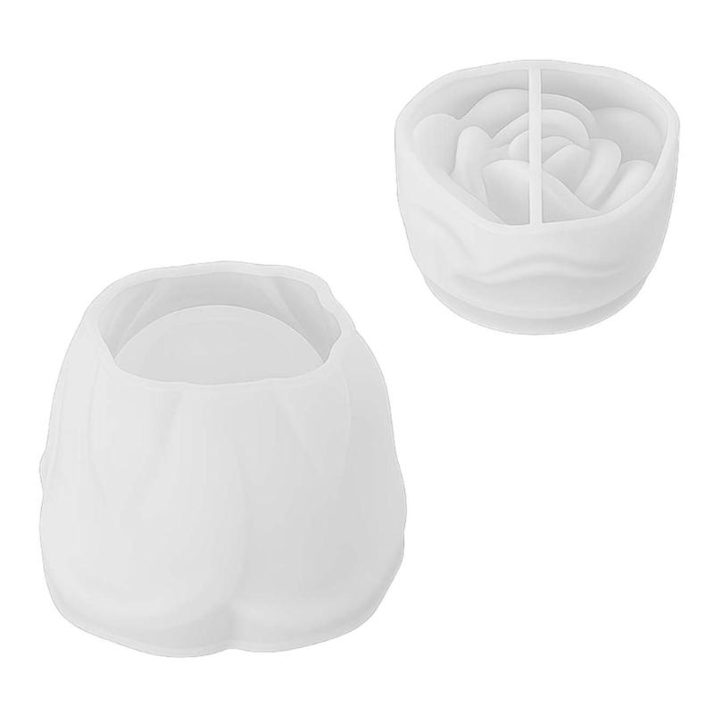 Rose Flower Embossed Resin Jar Molds Candle Cup Silicone Mould with Lid for Making Candle Container Holiday Decoration