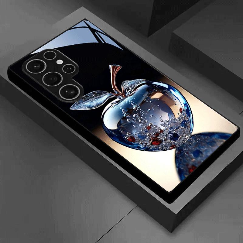 Black Blue Crystal Diamond Glass Phone Case Suitable for Samsung Galaxy S26 S25 S24 S23 S22 S21 S20 FE/Ultra/Plus Anti Drop
