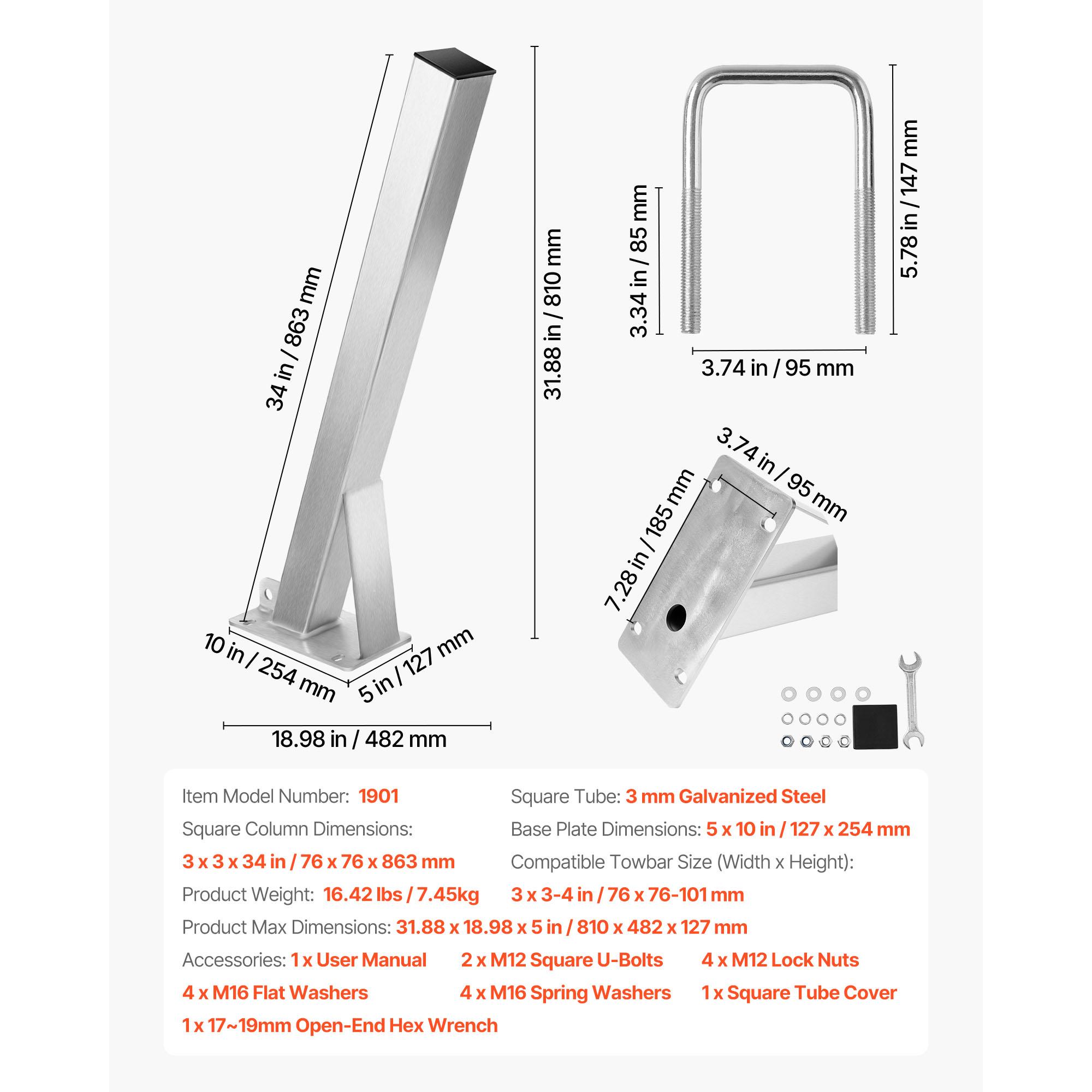 

SucceBuy Boat Trailer Winch Stand 3 x 3 x 34-in Winch Posts, Boat Winch Mount with U-Bolts for 3 In W x 3-4 In H Trailer Tongue