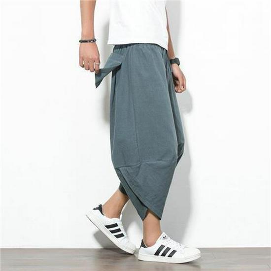 Men's Loose Wide-Leg Cropped Harem Pants - Trendy Plus Size Casual Chinese Style Shorts