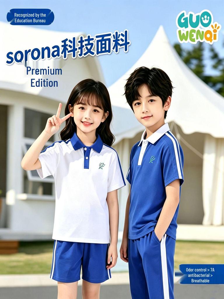 Shenzhen School Uniform Summer Sports Set: Combed Cotton Short Sleeve & Long Pants for Boys & Girls