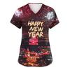 Women's Fashion Printed Short Sleeve V Neck Pattern Tops Pocket Working T-shirts