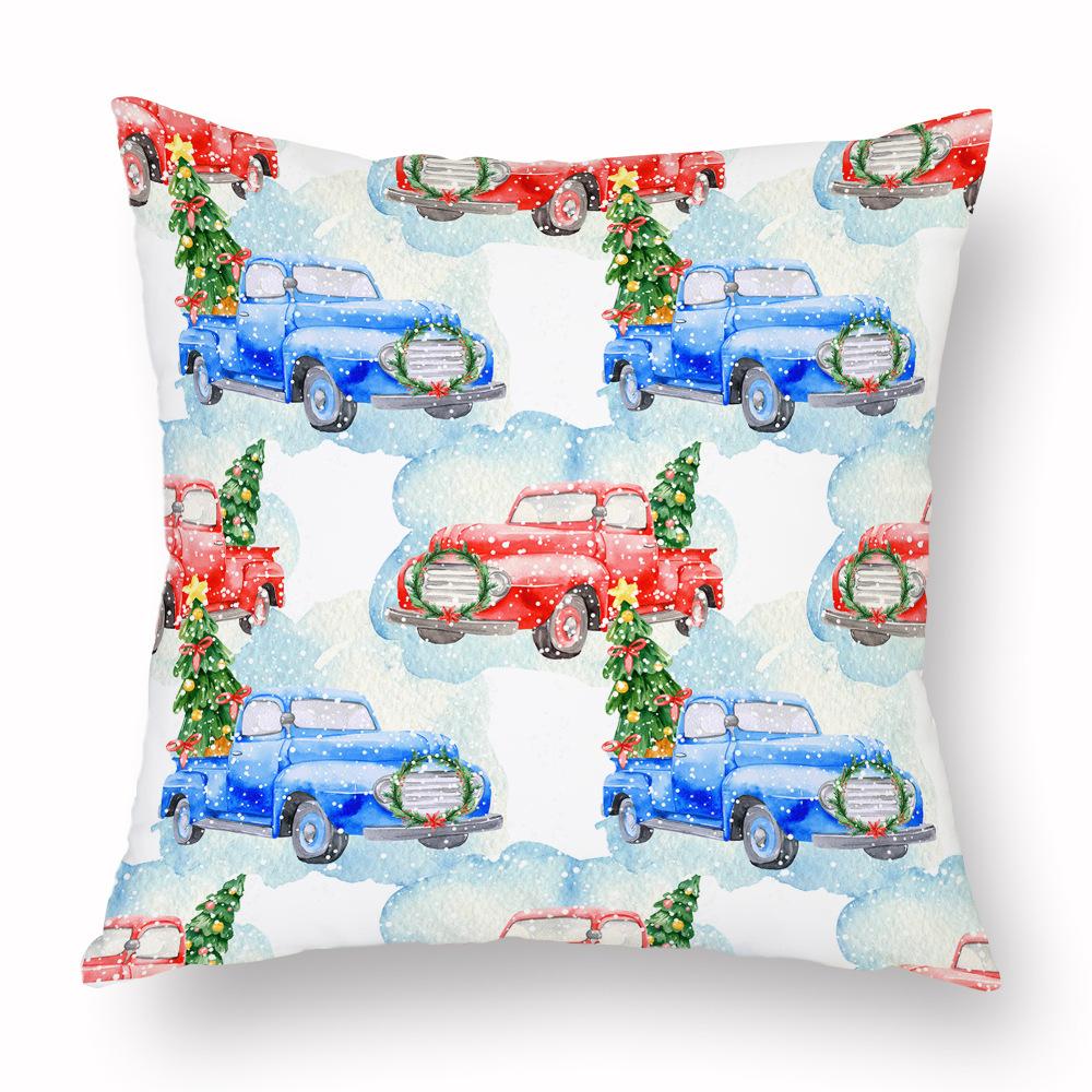 Cross-border Amazon Watercolor Christmas Pillow Case Cushion Car Living Room Cushion Manufacturer Can Be Customized