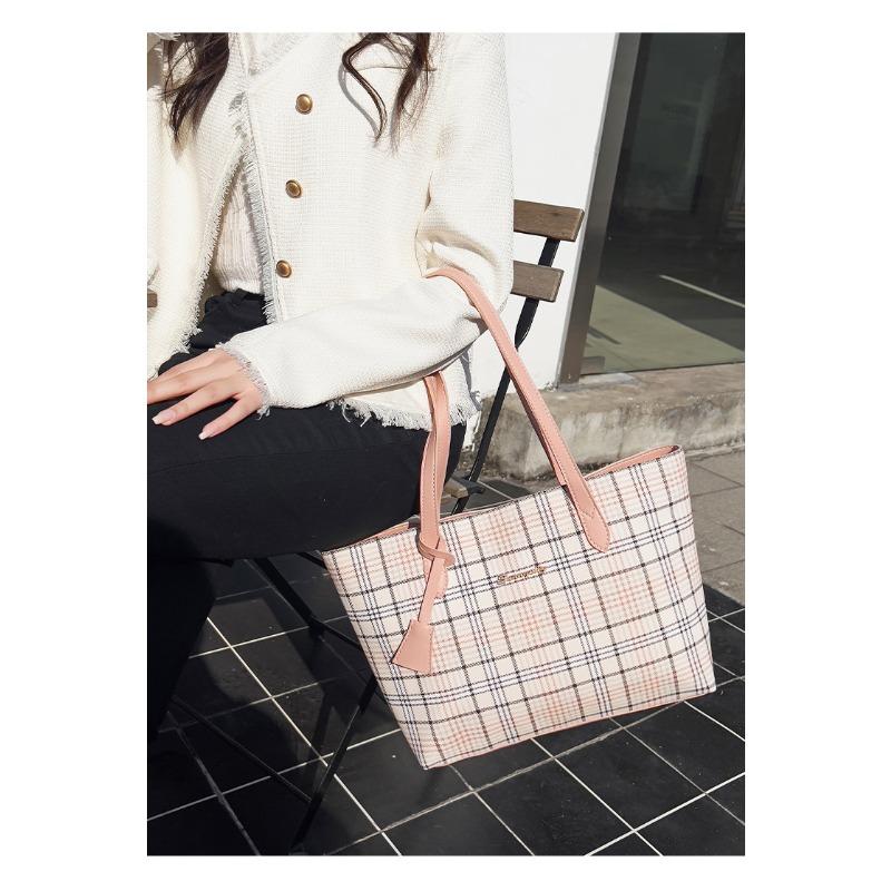 Plaid Printed Tote Bag Large Capacity Shoulder Bag Female Korean Shopping Bag