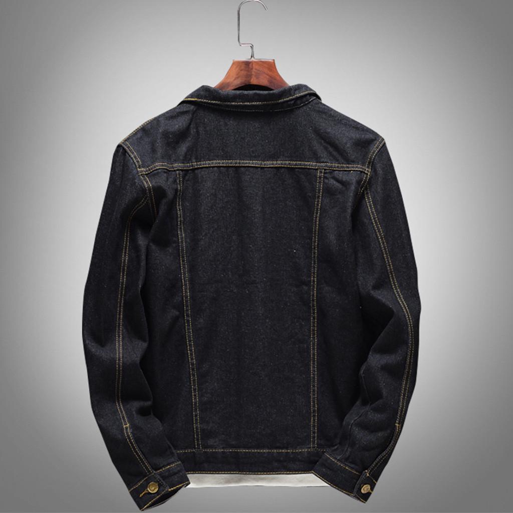 Men's  Winter Casual Long Sleeve Turn-down Collar Solid Denim Jacket Coat