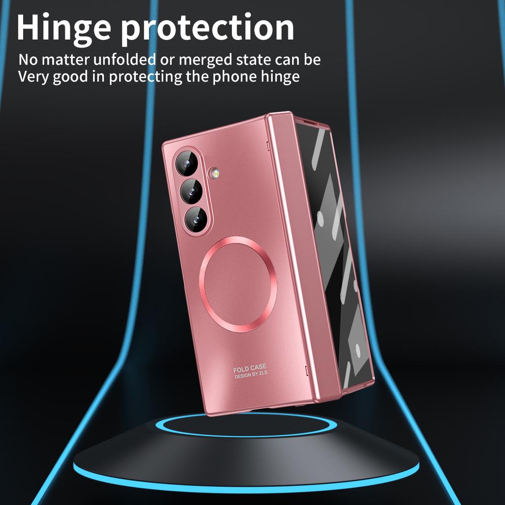 For Samsung Galaxy Z Fold7 5G Case Electroplated PC Magnetic Phone Cover with Tempered Glass Film