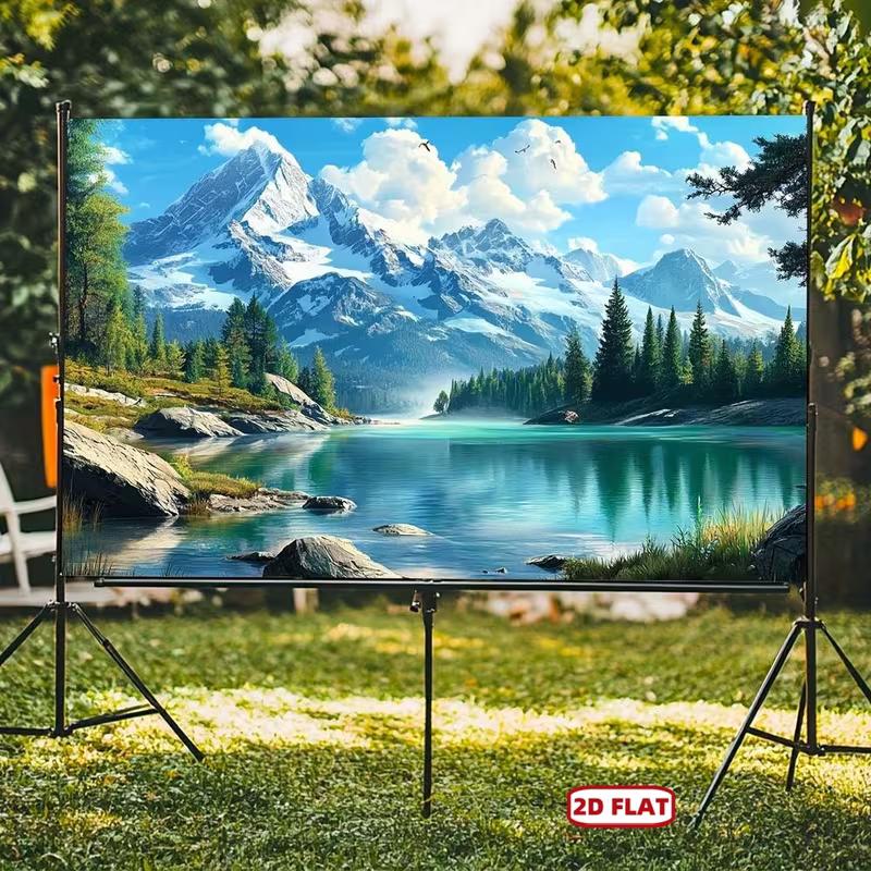 2D Forest Lake Tapestry, Snowy Mountain & Green Pine for Home Decor
