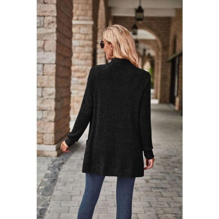 Women's Versatile Long Sleeve Cardigan Solid Color Pocket Spring Fall Clothing