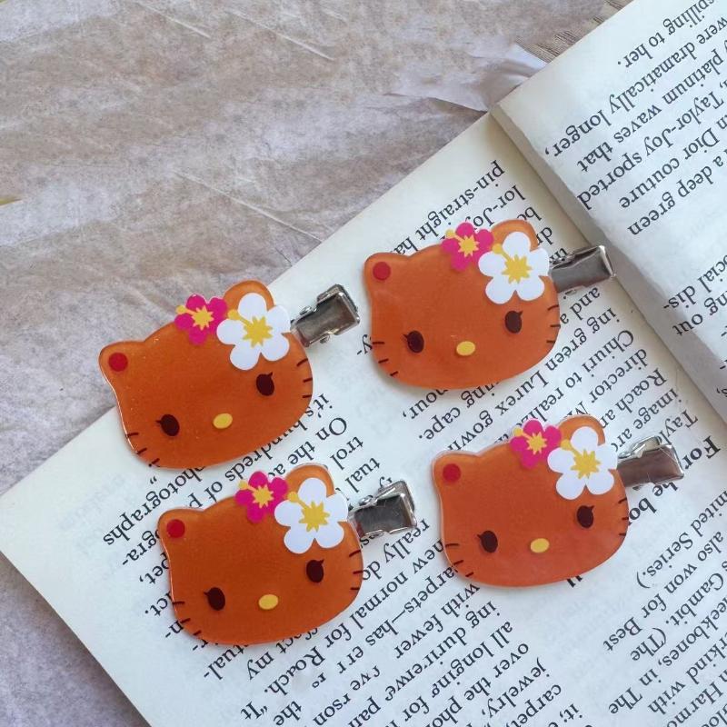 2Pcs Kawaii Sanrio Black Skin Hello Kitty Hairpin Sweet Girls Cute Cartoon Bangs Side Clip Creative Headdress Birthday Gifts