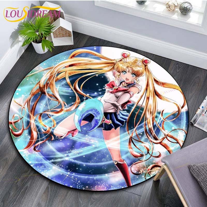Sailor Moon Rugs Anime Carpet Trending Soft Carpets and Rugs for Living Room Anti-Slip Rugs for Bedroom Round