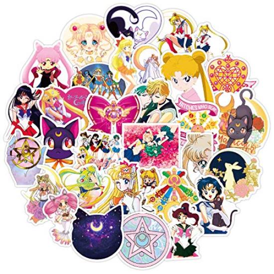 Sailor Moon Aufkleber Wasserdicht Sailor Moon Pretty Guardian Aufkleberpack für und Mehr Set, 100-teiliges Set, Abziehbilder, Koffer, Laptops, Fahrräder, Helme,
