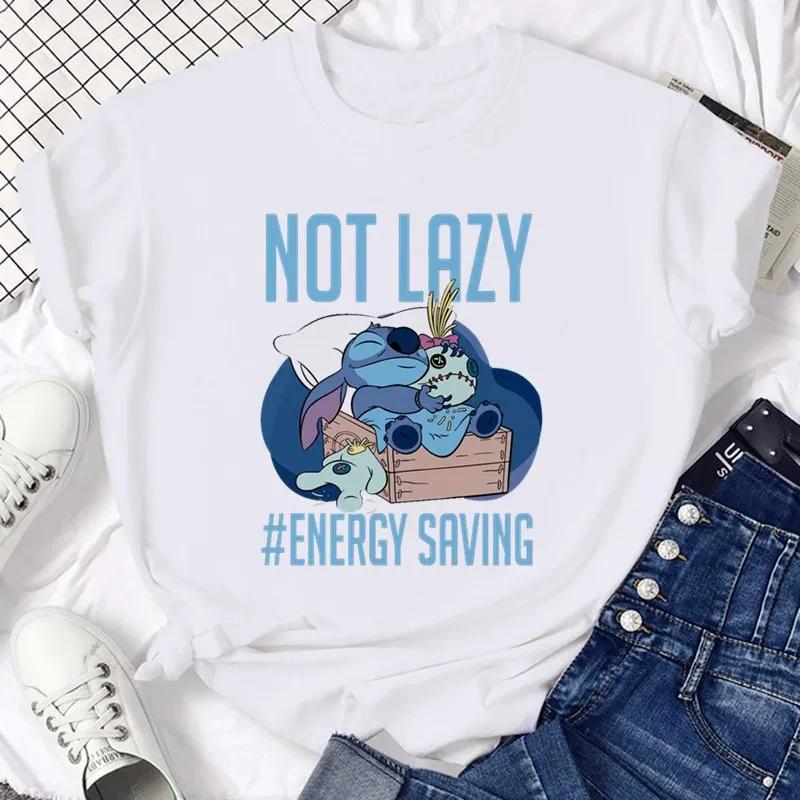 Disney Funny Not Today Stitch Women's Clothing Cartoon Y2k Stitch Summer Top Casual T-shirt Women's Cotton T-shirt