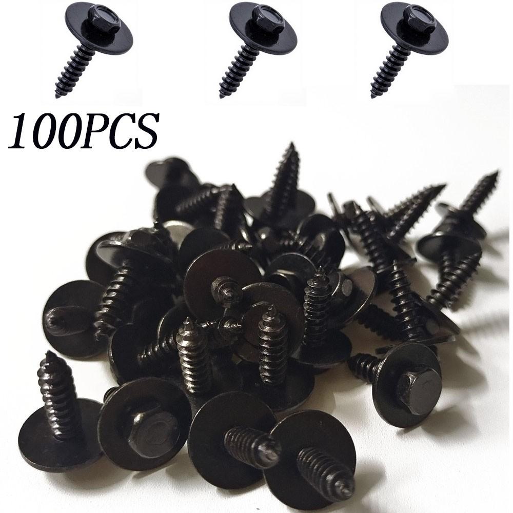 100PCS Car Body Fender Metal Screws Bumper Moulding Retainer Clips Bolts 8mm Hex