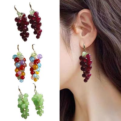 1 PC Brincos de cacho de uva Brincos de gancho femininos Brincos de frutas Brincos pendurados de cristal falso Brincos pendurados para festa e clube