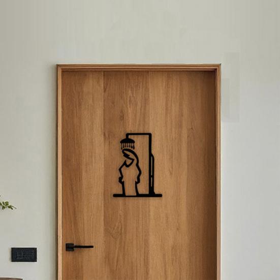 Metal Bathroom Sign Black Shower Figure Wall Decoration Minimalist Line Rustic Door Sign Funny Door Topper for Bathroom Decoration