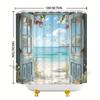Coastal Beach Shower Curtain Turquoise Waves Seagulls Pink Flowers Polyester Machine Washable with 12 Hooks for Bathroom Decor