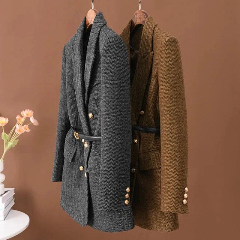 Sako Oblek pro Ženy Zimní Ležérní Zesílený Dlouhý Rukáv Knoflíkový Kardigan Slim Fit Profesionální Sako