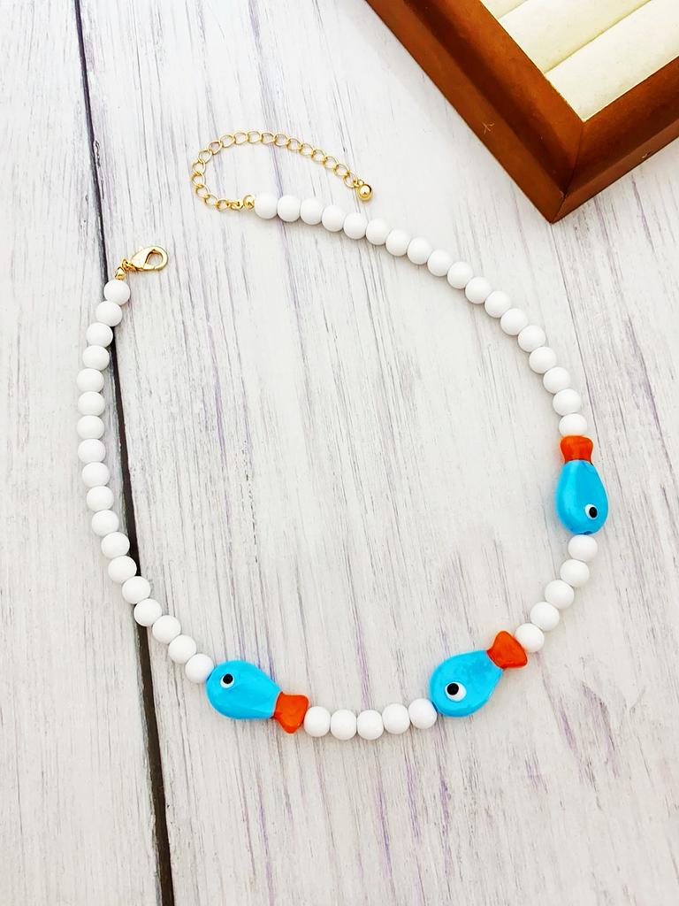 Ocean style small fish bead necklace suitable for women's daily wear