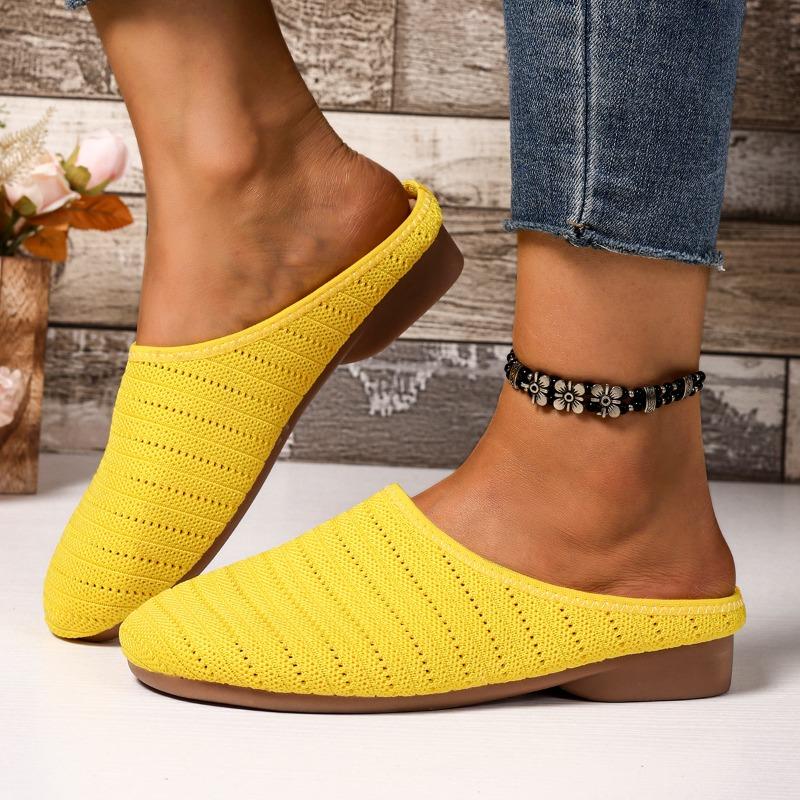 Women’s Closed-Toe Slip-On Hollow Fabric Flat Slide Sandals