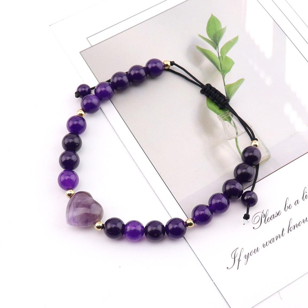 Natural Crystal Love Bracelet, Various Materials, White Powder Amethyst Beaded Bracelet, Adjustable Bracelet B111