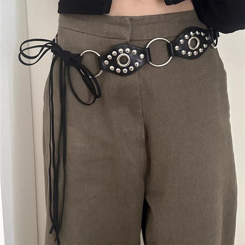 American Retro Rivet Metal Buckle Belt Women'S Spliced Belt Millennial Spicy Girl Y2K Design Sense Strap Waist Rope