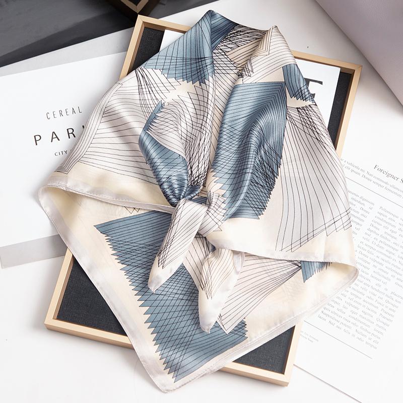 100% Natural Silk Square Scarf Women Casual Neckerchief Silk Headscarf Chinese Silk Foulard Femme Print Geometric Bandana65x65cm