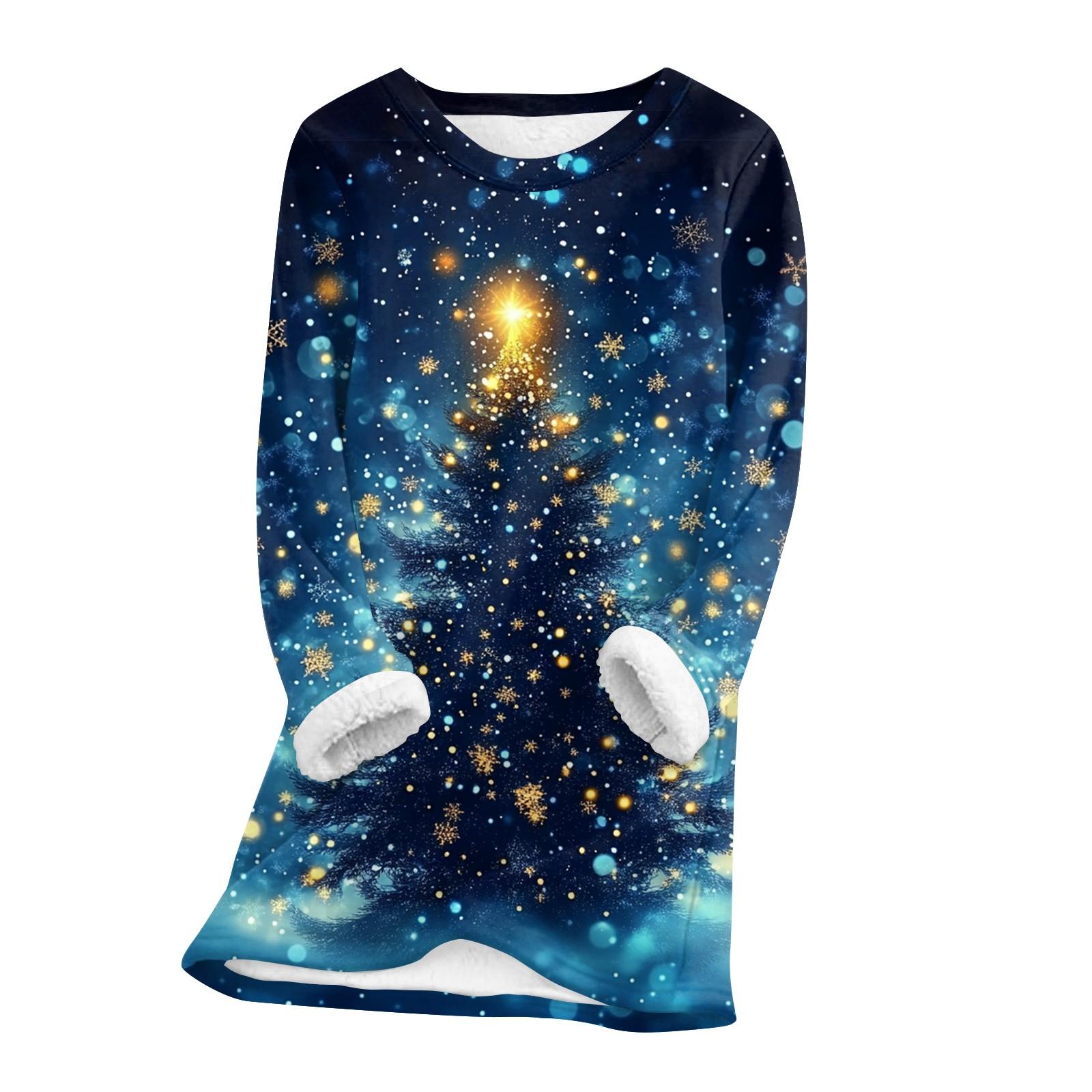 

Женский топ с круглым вырезом, с принтом, утолщенный плюшевый кашемировый теплый длинный топ с длинными рукавами XXXL синий