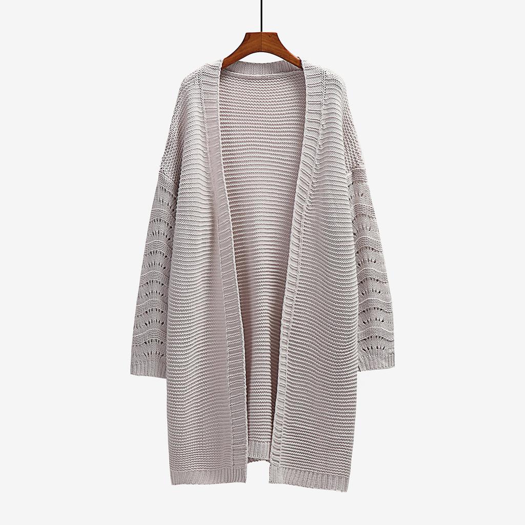 Women's Solid Color Knitted Long-Sleeved Temperament Fashion Sweater Cardigan Coat
