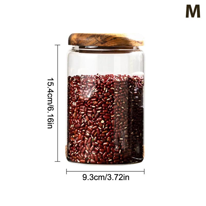 1Pcs Wooden Cover Coffee Beans Vacuum Sealed Tank Transparent Glass Food Storage Jars Household Moisture-Proof Container