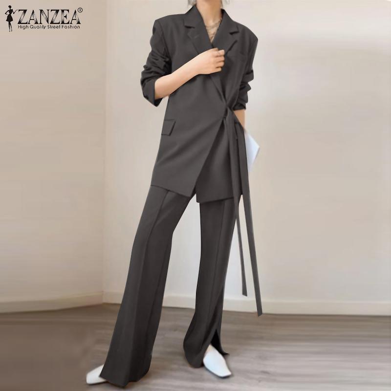 

ZANZEA Деловая одежда Женский пиджак и брюки Повседневный комплект из двух предметов
