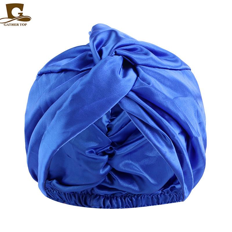 Popular imitation silk double-layer nightcap, cross-twisted cap, shower cap, beauty and makeup hat TJM