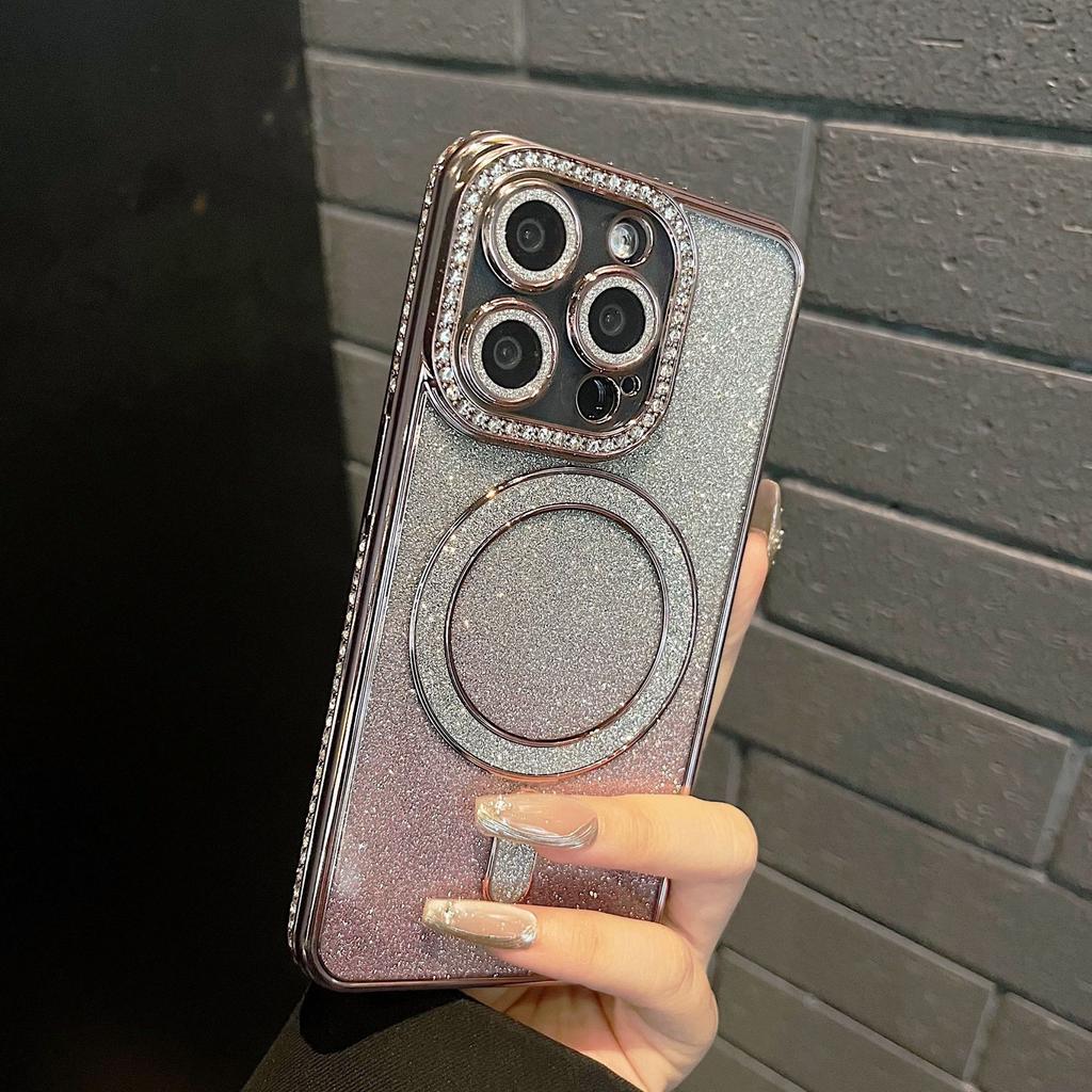 Rhinestone Flash Powder Magnetic Suction for IPhone16proMax Gradient Phone Case Apple 15 All-inclusive Mirror 14 Protection Case