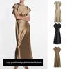 2026 New European & American Style Satin Sleeveless V-Neck Midi Dress