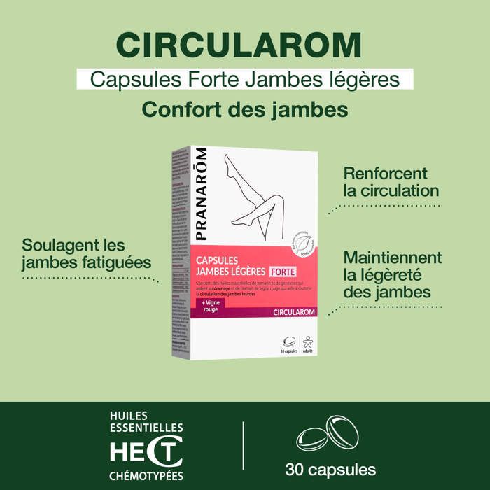 Capsules Forte Jambes Légères - Pranarom - Circularom - Vigne Rouge - 30 Unités