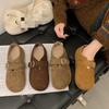 Retro suede single shoes women's winter new soft-soled flat bottom with skirt Doudou shoes Mary Jane