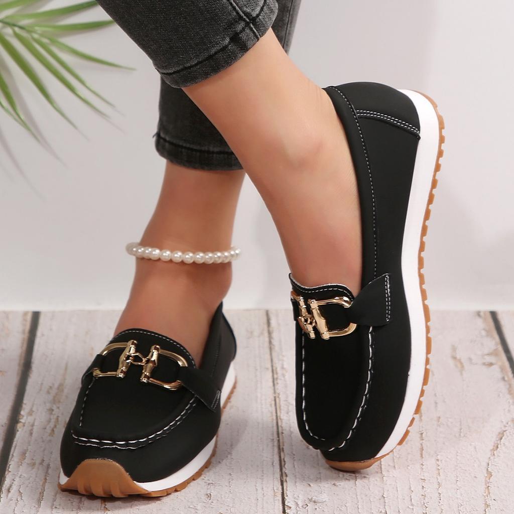 Foreign Trade Large Size Buckle Low Top Round Head Casual Single Shoes Women's Shallow Mouth Soft Sole Flat Heel Foot Lazy Loafers Wish