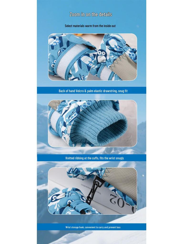 Children's Waterproof Ski Gloves - Warm, Windproof, Non-slip, Fleece-lined Cotton for Boys and Girls