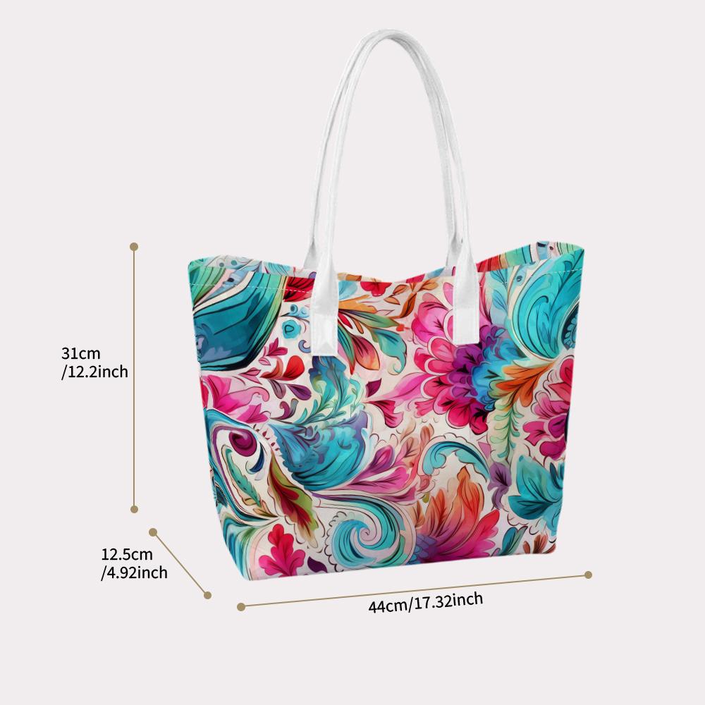 Colorful Floral Print Tote Bag for Women Fashion Casual Large Capacity Handbag for Daily Shopping Travel Lightweight Carryall Shoulder Bag